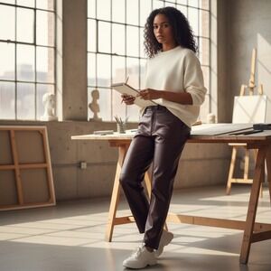 Siena‎ Studio Oxblood Leather Pants Womens 10 Lined Burgundy Straight Leg